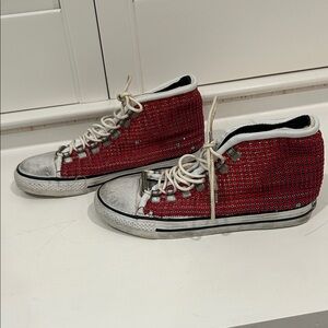 dioNiso Swarovski Crystal Red Vintage High-Top Women's Sneakers